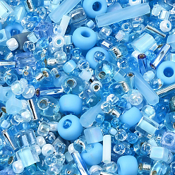 Sky Blue 50G MIYUKI Seed Beads Mix, Japanese Seed Beads, Mixed Shape, Sky Blue, 1~9x1.5~2mm, Hole: 0.5~1mm