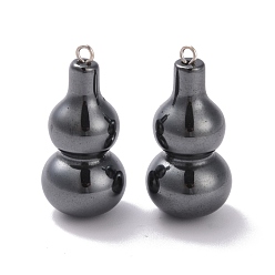 Hematite Non-magnetic Synthetic Hematite Pendants, with Platinum Tone Iron Loops, Gourd, 31x14.5mm, Hole: 1.8mm
