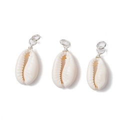 Белый Подвески из натуральных смешанных ракушек каури, с круглой петлей из медной ювелирной проволоки, белые, 22~23.5x10.5~12.5x5.5~6.5 мм, отверстие : 3.5 мм