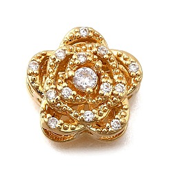 Прозрачный Многожильные звенья из латуни с паве из кубического циркония, цветок, реальный 18 k позолоченный, прозрачные, 11.5x11.5x6.5 мм, отверстие : 1.2 мм