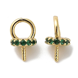 Зеленый Латунный микро-паве кубический цирконий, долговечный, без кадмия и без свинца, реальный 18 k позолоченный, зелёные, 11x6x6 мм, отверстие : 3.5 мм, штифты : 0.8 мм