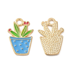 Озёрно--синий Подвески из эмали и сплава, очарование растения в горшке, золотые, Плут синий, 22x14.5x1.5 мм, отверстие : 2.5 мм