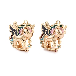 Настоящее золото 18K Латунь эмаль подвески, прелести единорога, реальный 18 k позолоченный, 18.5x17x6~6.5 мм, отверстие : 1~1.2 мм