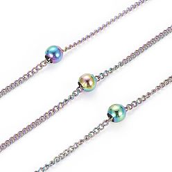 Rainbow Color Ion Plating(IP) 304 Stainless Steel Curb Chains, Twisted Chains, Satellite Chains, with Spool, Round Beads, Soldered, Rainbow Color, 1.4mm, about 32.8 Feet(10m)/roll