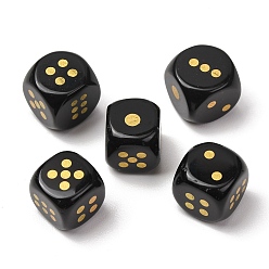 Obsidian Natural Obsidian Dices, Engraved Gold Dot 6 Sided Crystal Stone Dice for Tabletop RPG Board Game, 14~16.5x14~16.5x14~16.5mm