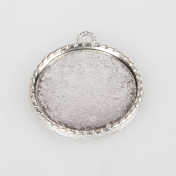 Античное Серебро Старинные тибетском стиле настройки сплава подвеска кабошон, без кадмия и без свинца, чашки безель с краями, античное серебро, плоско-круглый лоток : 30 мм , 38x34x3 мм, отверстие: 3 мм, около 127 шт / кг