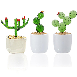 (52) Непрозрачная лаванда 3 шт. 3 стили лэмпворк кактус витрина украшение, с фарфоровым цоколем, украшения для демонстрации микро-ландшафтов, разноцветные, 49.5~80x48.5~95x111~112 мм