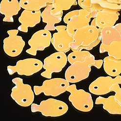 Золотистый Аксессуары для орнаментов, пластиковые пайетки / блестки из пвх, рыба, золотые, 8x5x0.3 мм, Отверстие : 0.8 мм , около 25000 шт / 500 г