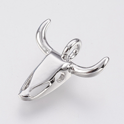 Платина Латунные подвески, без свинца и без кадмия, головы быка, платина, 15x14.5x3 мм, отверстие : 2 мм