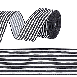 Stripe Polyester Ribbon, Black and White, Stripe Pattern, 2-1/2 inch(62mm), 12 yards/roll