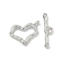 Платина 925 застежка-молния из серебристого серебра, сердце, платина, 11x8x1.5 мм, отверстие : 1 мм, бар: 4x13x2 mm, отверстие : 1.4 мм