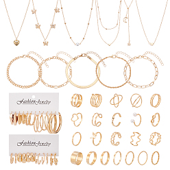 Light Gold 1 железные сумки с серьгами-кольцами из сплава, серьгами-гвоздиками, подвесками, ожерельями, кольцами и браслетами, набор украшений для женщин, золотой свет, 176~535 мм