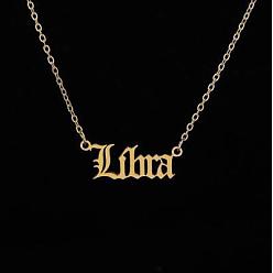 Весы Ожерелья из нержавеющей стали с подвесками «Двенадцать созвездий», золотые, Весы, 15.75 дюйм (40 см)