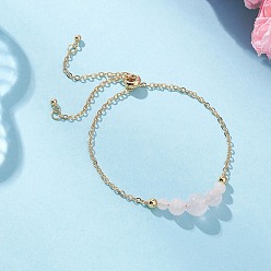 Розовый Кварц Круглые браслеты из натурального розового кварца, латунные браслеты-цепочки со слайдерами для женщин, 10-1/4 дюйм (26.2 см)