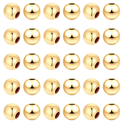 Golden 30Pcs Electroplating 925 Sterling Silver Crimp Beads, Round, Golden, 4x3.5mm, Hole: 1.6mm