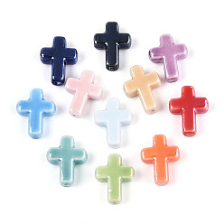 (52) Непрозрачная лаванда Фарфоровые бусины ручной работы, яркие глазированный фарфор, крестик, разноцветные, 16~17x13~13.5x5~5.5 мм, отверстие : 1.4~1.8 мм