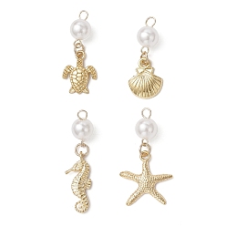 Золотой & Цвет Нержавеющей Стали Подвески из сплава и нержавеющей стали, 304 пластика ABS с имитацией жемчуга, золотые и нержавеющая сталь цвет, 30~37x9~18.5x8 мм, отверстие : 2.5x3 мм