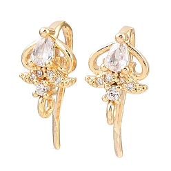 Настоящее золото 18K Серьги-капельки с микропаве из прозрачных кубических цирконий из латуни, долговечный, без никеля , с петлей, реальный 18 k позолоченный, 17x8x8 мм, отверстие : 1 мм, штифты : 1 мм