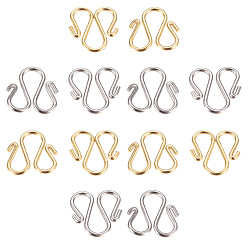 Golden & Stainless Steel Color 304 Stainless Steel Hook Clasps, M Clasps, Golden & Stainless Steel Color, 12.5x11.5x1mm, 2 colors, 30pcs/color, 60pcs/box