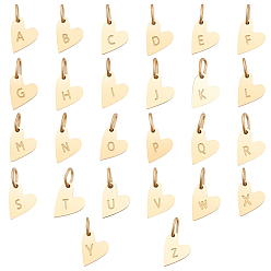 Letter A~Z 26 шт. 304 подвески из нержавеющей стали, с прыжковых колец, сердце с подвесками в виде букв, золотые, Письмо ~ Z, 10x8.5x1.5 мм, отверстие : 4x2.5 мм