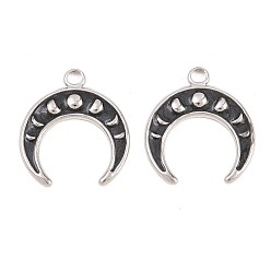 Черный 304 нержавеющей стальной эмали подвески, очарование фаз луны, цвет нержавеющей стали, чёрные, 22.5x20.5x2 мм, отверстие : 2.5 мм