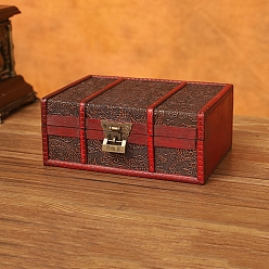 Верблюжий Прямоугольный ретро-деревянный набор ювелирных изделий, органайзер для хранения, коробки с замком, сундук с сокровищами для сережек, Кольца, , верблюжие, 21.5x14x7.7 см