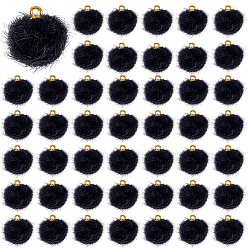 Black 100Pcs Handmade Faux Mink Fur Covered Pendants, with Alloy Findings, Round, Golden, Black, 16~17x13.5~14mm, Hole: 1.5mm
