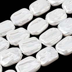 Белый Нити бусин из гальванизированного непрозрачного стекла, имитирующие жемчуг, прямоугольные, белые, 24~25x18~19x7 мм, отверстие : 1.2 мм, около 17 шт / нитка, 15.55'' (39.5 см)