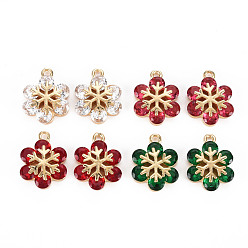 (52) Непрозрачная лаванда Стойки обшивки латунные подвески, со стразами, долговечный, без кадмия и без свинца, снежинка, разноцветные, 15.5x11.5x4 мм, отверстие : 1.4 мм