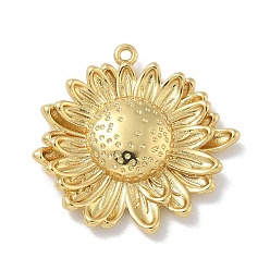 Настоящее золото 18K Стойки обшивки латунные подвески, долговечный, без свинца и без кадмия, прелести подсолнуха, реальный 18 k позолоченный, 22.5x23.5x4 мм, отверстие : 1 мм
