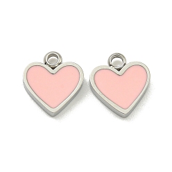 Pink 304 прелести нержавеющей стали, с эмалью, шарма сердца, розовые, 9x8x2 мм, отверстие : 1.4 мм