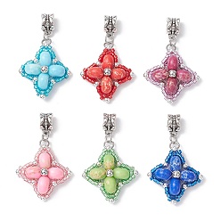 (52) Непрозрачная лаванда Европейские подвески-шармы в форме звезды из окрашенной синтетической императорской яшмы и стеклянных бусин, Подвески с большими отверстиями, с латунной поручительств, античное серебро, разноцветные, 43.5 мм, отверстие : 4.8 мм