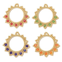 (52) Непрозрачная лаванда 4шт. подвески-цветы из стеклянных бусинок, со стеклом и железом, реальный 18 k позолоченный, разноцветные, 39.5~40x43x3.5 мм, отверстие : 3.5 мм