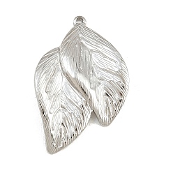 Stainless Steel Color 304 Stainless Steel Pendants, Leaf Charms, Stainless Steel Color, 32x20.5x3mm, Hole: 1.3mm