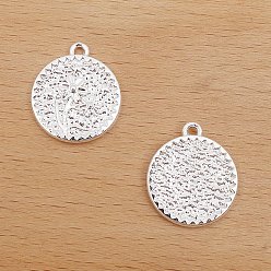 Platinum Alloy Pendants, Flat Round with Flower, Platinum, 21x18mm