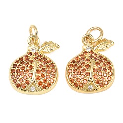 Оранжевый Латунные микро проложить кубического циркония прелести, с эмалью, гранатовые прелести, реальный 18 k позолоченный, оранжевые, 16.5x13.5x4.5 мм, Перейти кольцо: 5x1 мм, внутренний диаметр: 3.5 мм