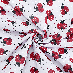 White 2M Ladybug Pattern Polyester Fabric, Garment Accessories, for DIY Crafts, White, 1500x0.2mm