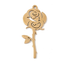 Настоящее золото 18K 304 подвески из нержавеющей стали, цветочный шарм, лазерная резка, ионное покрытие (ip), реальный 18 k позолоченный, 41x17.5x1.5 мм, отверстие : 2 мм