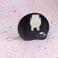 Черный Брелок из искусственной кожи, для женского клатча-кошелька для монет, с кольцом ключевой железа, кошка, чёрные, кошелек: 11x10см