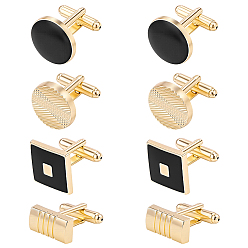 Mixed Shapes 4 Pairs 4 Styles Alloy Cufflinks, Light Gold, Mixed Shapes, 25.5~27.5x16.5~27.5x8.5~18mm, 1  pair/style