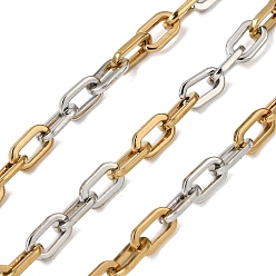 Настоящее золото 18K Двухцветные 304 канатные цепи из нержавеющей стали, ионное покрытие (ip), несварные, с катушкой, овальные, реальный 18 k позолоченный, 10x5.5x1.5 мм