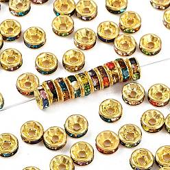 Разноцветный Латунные бусины разделители для поставки стразов, класс А, прямой фланец, золото , рондель, красочный, 7x3.2 мм, отверстие : 1.2 мм