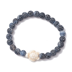 Черный Браслеты из круглых бусин из натурального окрашенного выветренного агата, браслет из синтетической бирюзы с черепахой, чёрные, внутренний диаметр: 2-1/8 дюйм (5.5 см)