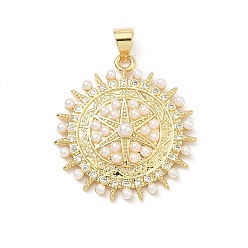 Настоящее золото 18K Латунные микро проложить кубического циркония подвески, , с ABS имитации жемчуга, долговечный, стойки покрытие, без свинца и без кадмия, реальный 18 k позолоченный, 27x25x4 мм, отверстие : 4x3 мм