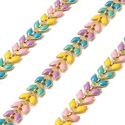 Разноцветный Латунные эмалевые листовые цепи, пайки, долговечный, с катушкой, золотые, красочный, ссылка: 6x7x2 mm, около 32.81 футов (10 м) / рулон