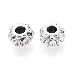 Платина Европейские бусины, сплав, стразы , бусины с большим отверстием, рондель, платина, 10~10.5x6 мм, отверстие : 4 мм