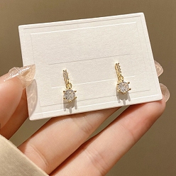 Hexagon Rhinestone Stud Earrings, 925 Silver Silver Pin Earrings for Women, Diamond, 26x13mm
