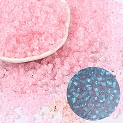 Бледно-Розовый 6/0 светящиеся стеклянные бусины, круглое отверстие, матовые цвета внутри, светится в темноте, рондель, розовый жемчуг, 4.5x3.5 мм, отверстие : 1.5 мм, Около 4500 шт / фунт