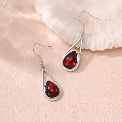 Темно-Красный Женские серьги из сплава, болтаются серьги, слеза, платина, темно-красный, 45x14 мм
