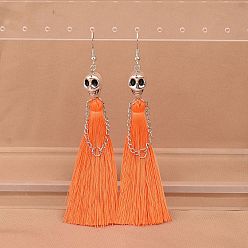 Коралловый Серьги-подвески с кисточками из цинкового сплава и полиэстера, платина, коралл, 105 мм